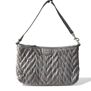 Coach Quilted Chevron Silver Shoulder Bag Pouch Wristlet Clutch